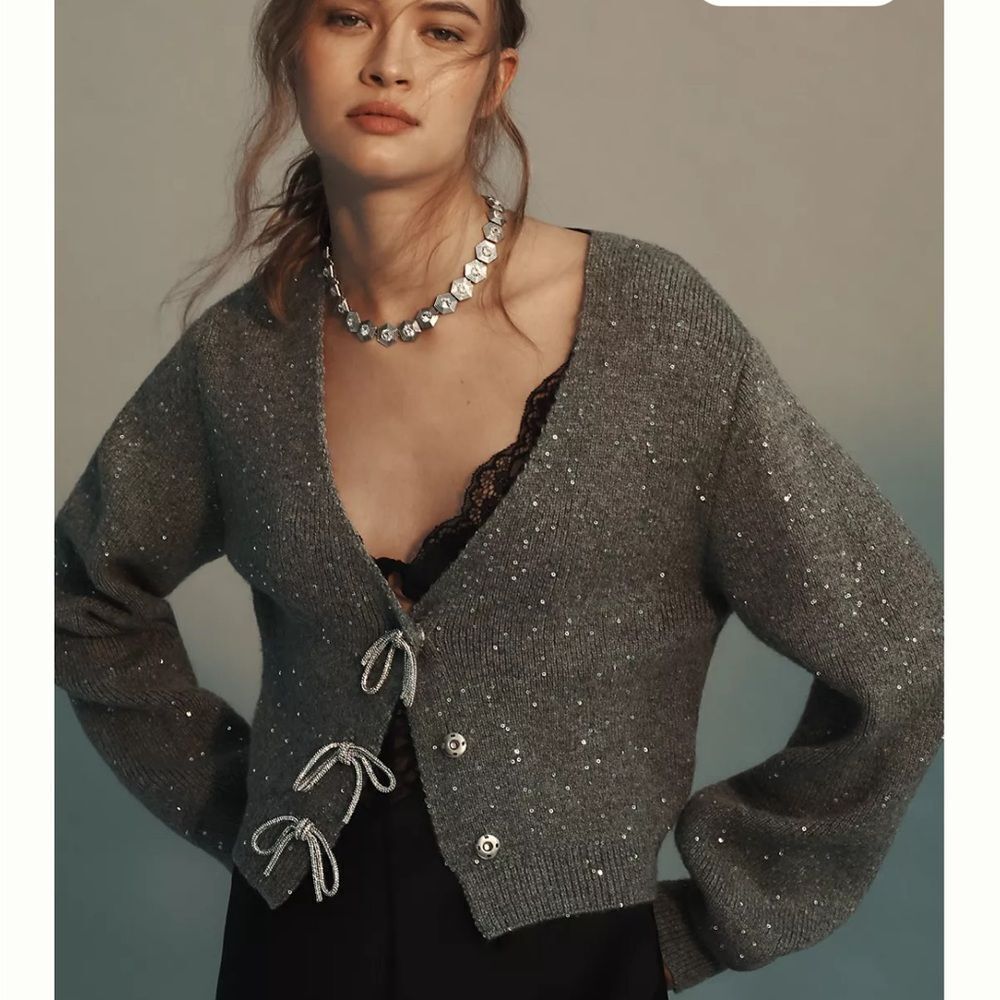 Anthropologie Maeve Shiny Bow Cardigan Sweater